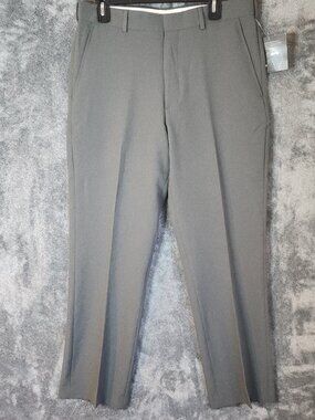 David Taylor Chino Dress Pants Mens 34x30 Heather Gray Formal Flex Slax NEW